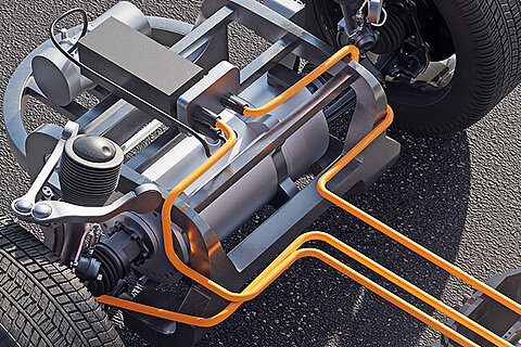 Installation situation of Coroflex high-voltage cables in an e-vehicle