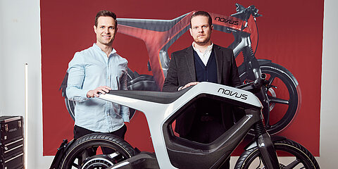 René Renger and Philip Schröder with the Novus e-motorcycle 