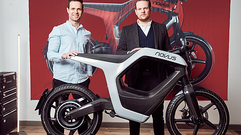 René Renger and Philip Schröder with the Novus e-motorcycle