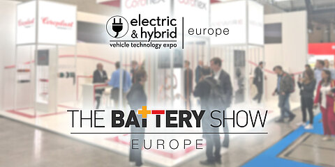 Trade fair impression with the Battery Show Europe logo 