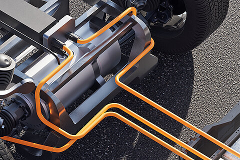 Representation of Coroflex high-voltage cables in the installation space of an electric vehicle