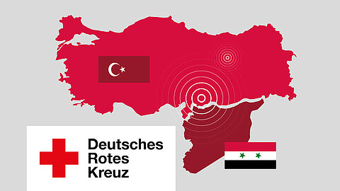 Map of Turkey and Syria with the earthquake region in which the DRC is providing aid.